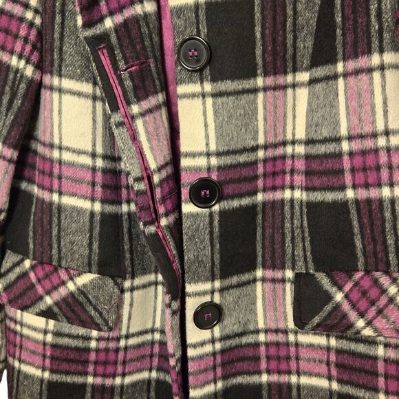 Tribal Plaid Wool Blend Pea Coat Sz 6 Purple Womens Button Up & Satin Lining New - Picture 6 of 15